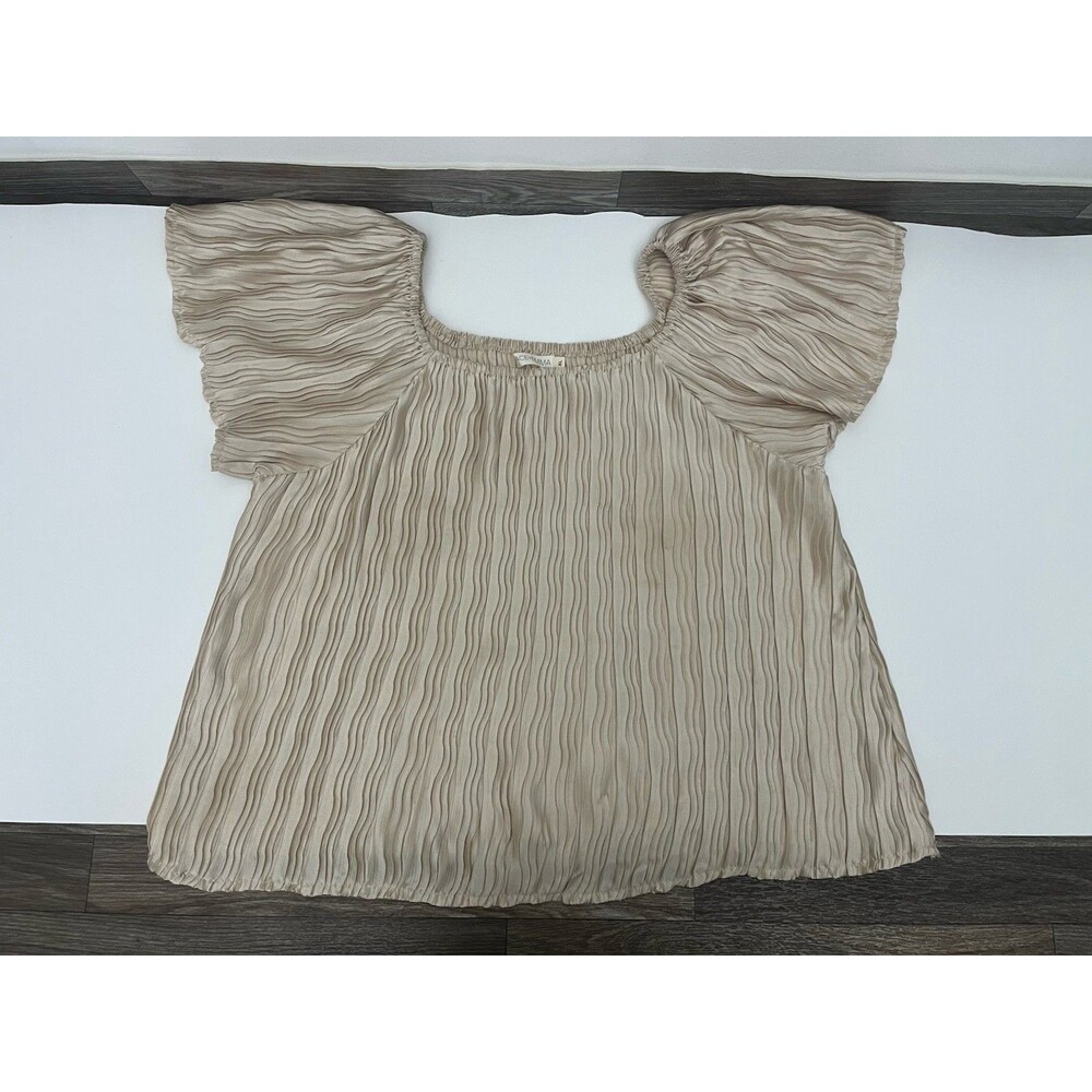 GRACE + EMMA Women’s Top Ivory Blouse Pleated Size XL Square Neck Pullover - Picture 5 of 13